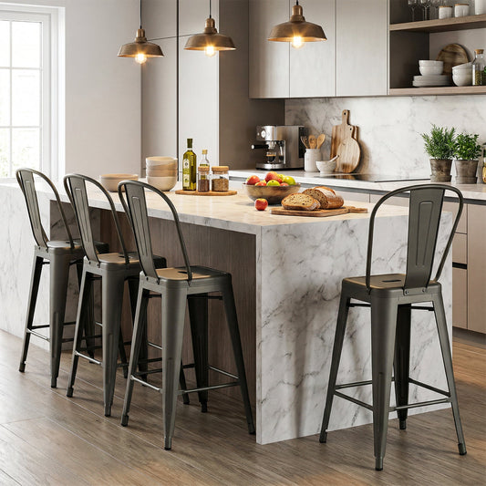 Set of 4 Metal Bar Stools with Backrests and Footrests - Tampa Home & Garden Store