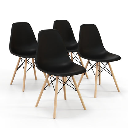 Set of 4 Modern Armless Dining Chairs Plastic Chairs with Wood Legs-White