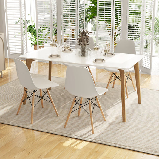 Juego de 4 sillas de comedor modernas sin brazos, sillas de plástico con patas de madera - Blanco