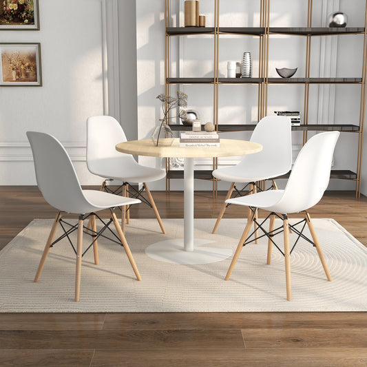 Juego de 4 sillas de comedor modernas sin brazos, sillas de plástico con patas de madera - Blanco