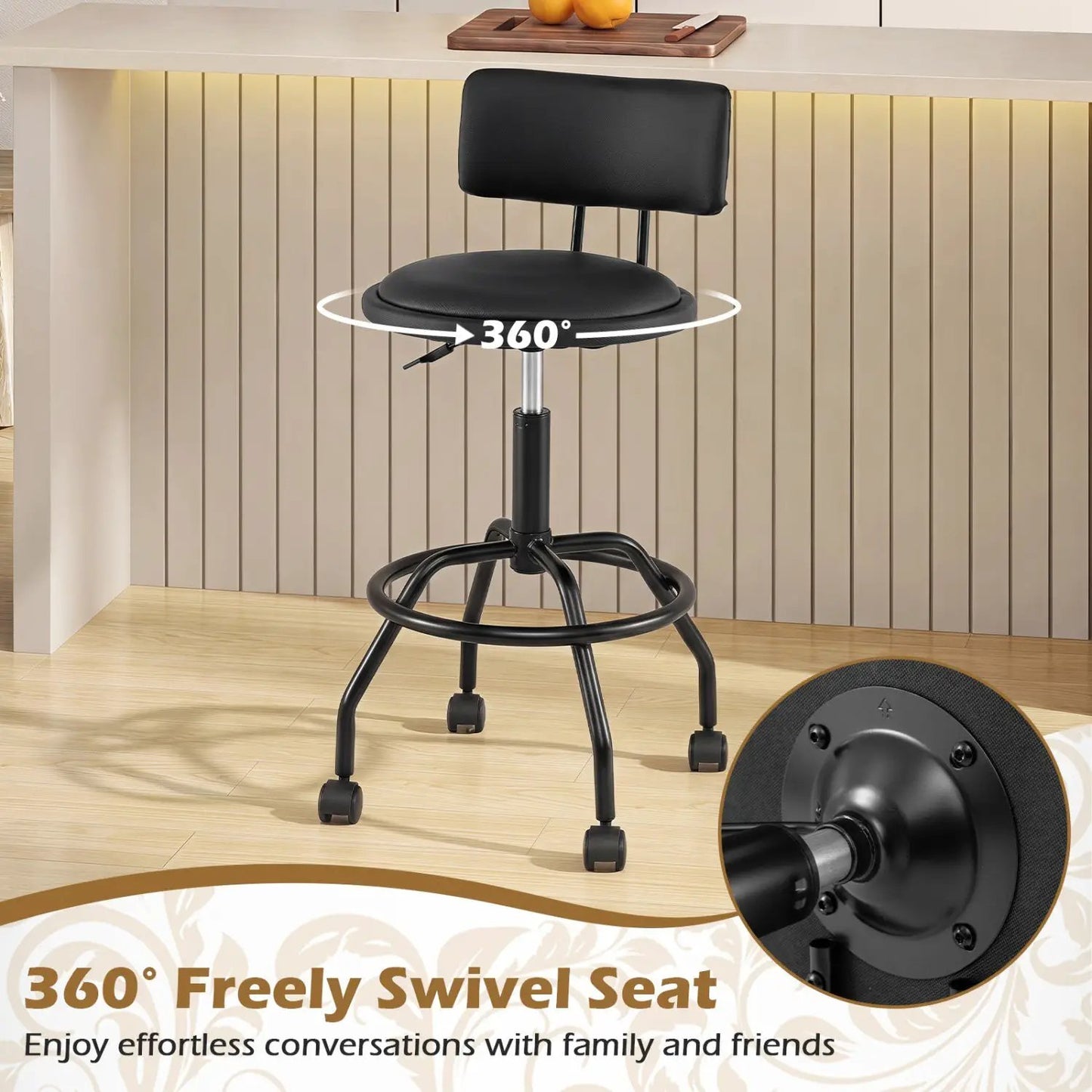 Swivel Bar Stool with Backrest Height Adjustable
