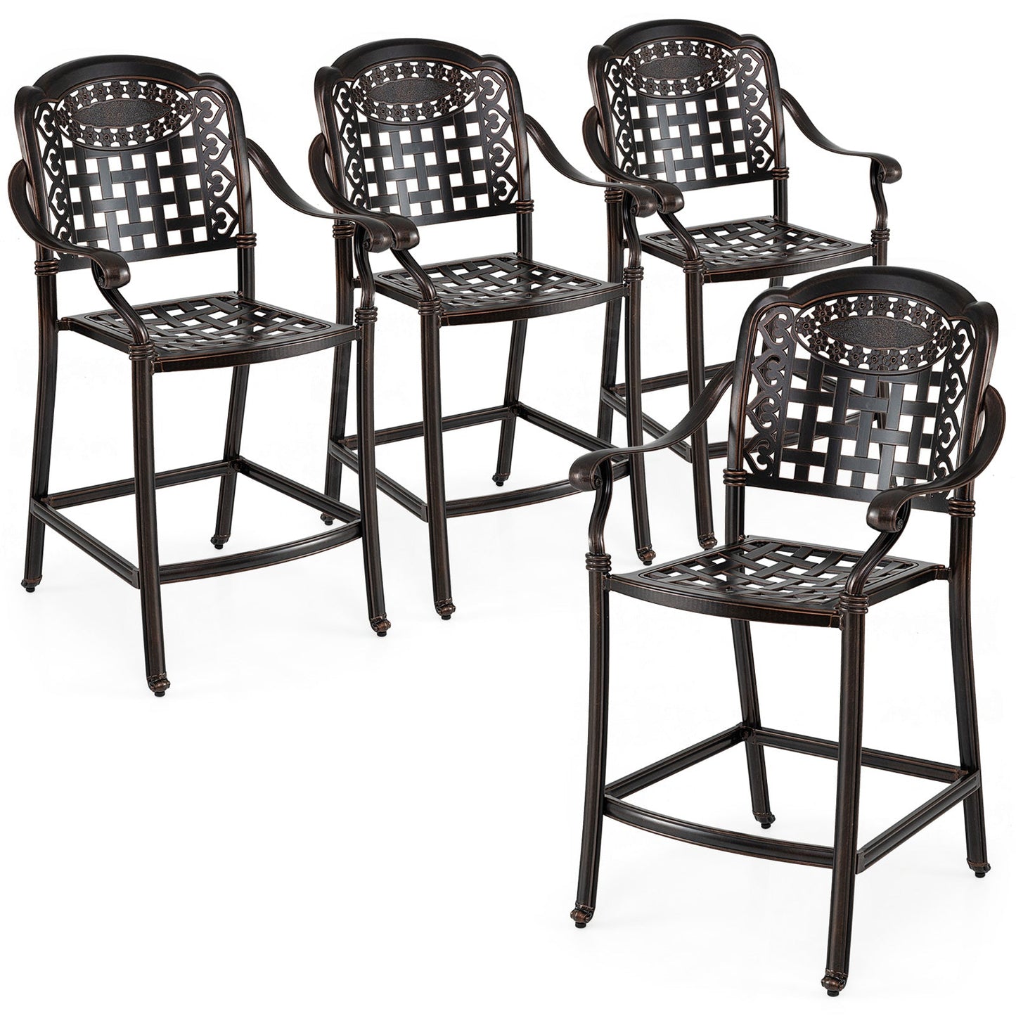 Set of 4 Outdoor Bar Stool 25.5 Inch Counter Height Cast Aluminum Bar Chairs-Copper - Tampa Home & Garden Store