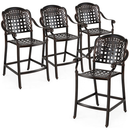 Set of 4 Outdoor Bar Stool 25.5 Inch Counter Height Cast Aluminum Bar Chairs-Copper - Tampa Home & Garden Store