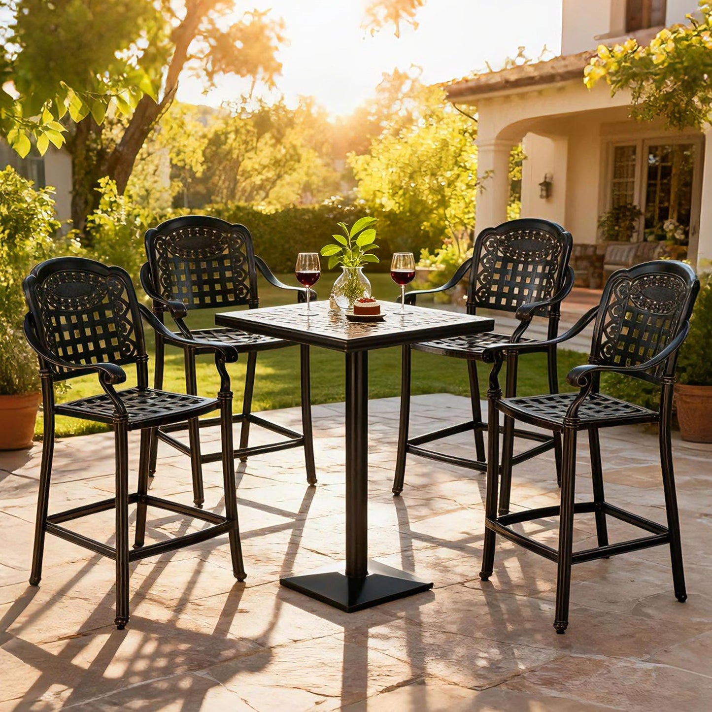 Set of 4 Outdoor Bar Stool 25.5 Inch Counter Height Cast Aluminum Bar Chairs-Copper - Tampa Home & Garden Store