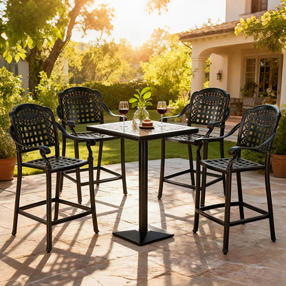 Set of 4 Outdoor Bar Stool 25.5 Inch Counter Height Cast Aluminum Bar Chairs-Copper - Tampa Home & Garden Store