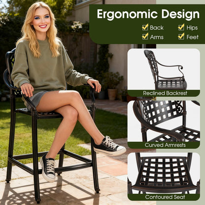 Set of 4 Outdoor Bar Stool 25.5 Inch Counter Height Cast Aluminum Bar Chairs-Copper - Tampa Home & Garden Store