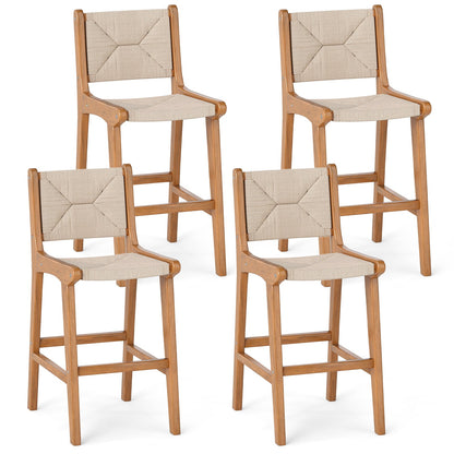 Set of 4 Outdoor Counter Height Bar Stool Woven Paper Rope Patio Barstool with Teak Wood Frame - Tampa Home & Garden Store
