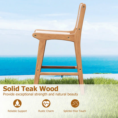 Set of 4 Outdoor Counter Height Bar Stool Woven Paper Rope Patio Barstool with Teak Wood Frame - Tampa Home & Garden Store