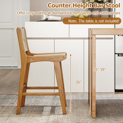 Set of 4 Outdoor Counter Height Bar Stool Woven Paper Rope Patio Barstool with Teak Wood Frame - Tampa Home & Garden Store