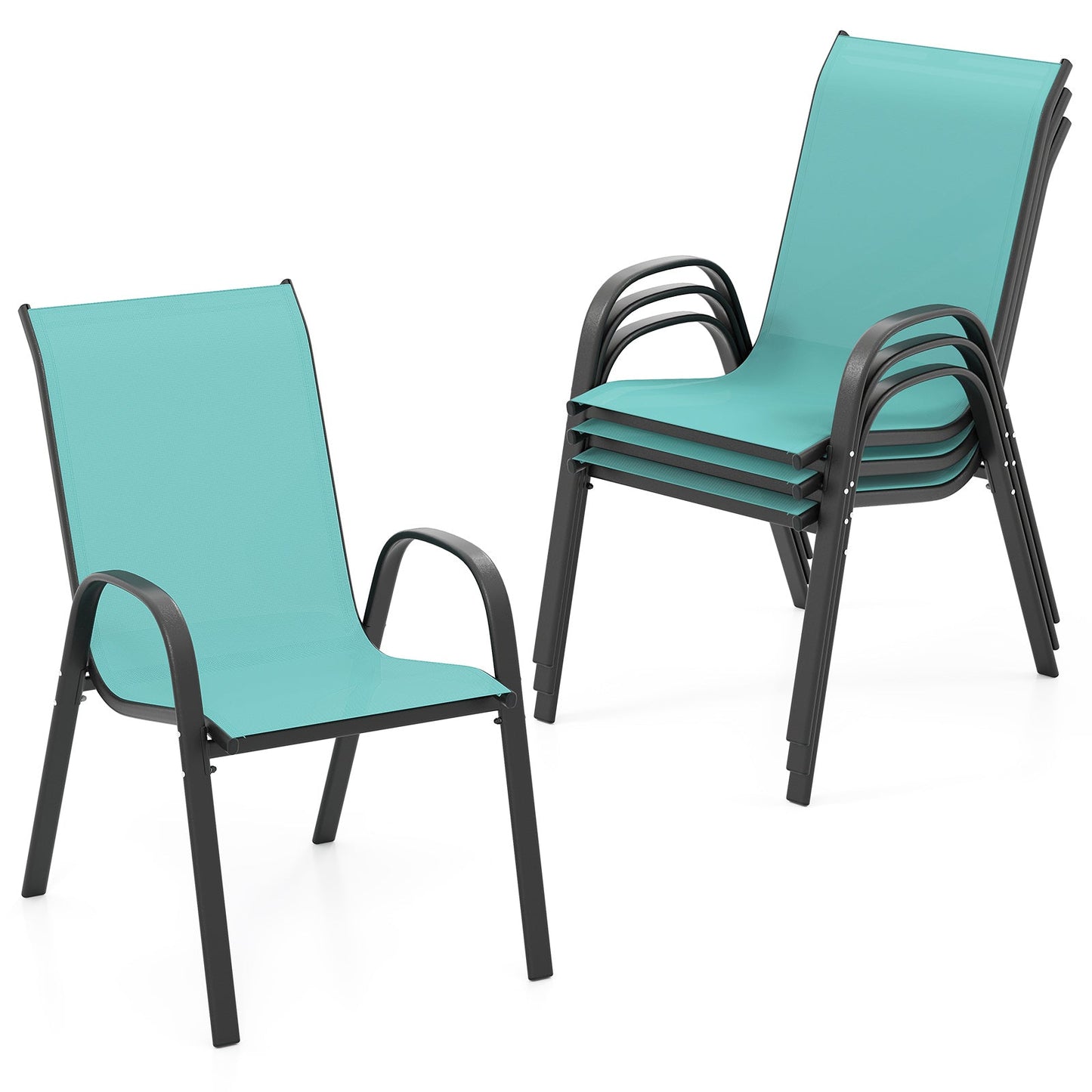 4 Pieces Stackable Patio Dining Chairs Set with Armrest-Navy