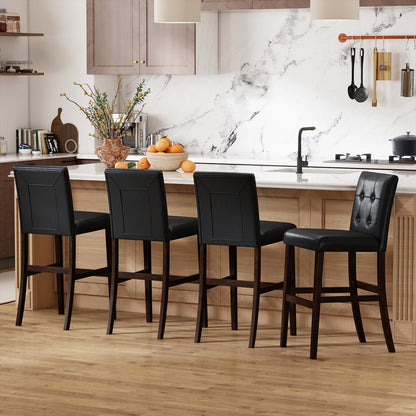 Set of 4 PVC Dining Leather Bar Stools with Solid Wood Legs - Tampa Home & Garden Store