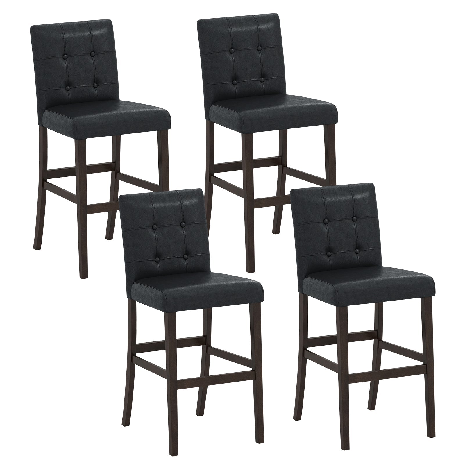 Set of 4 PVC Dining Leather Bar Stools with Solid Wood Legs - Tampa Home & Garden Store