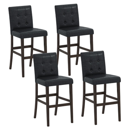 Set of 4 PVC Dining Leather Bar Stools with Solid Wood Legs - Tampa Home & Garden Store