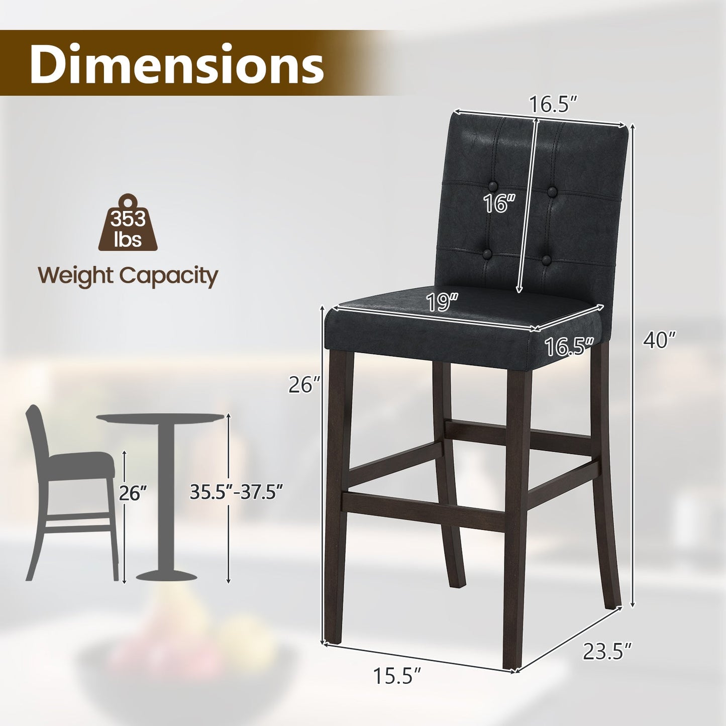 Set of 4 PVC Dining Leather Bar Stools with Solid Wood Legs - Tampa Home & Garden Store