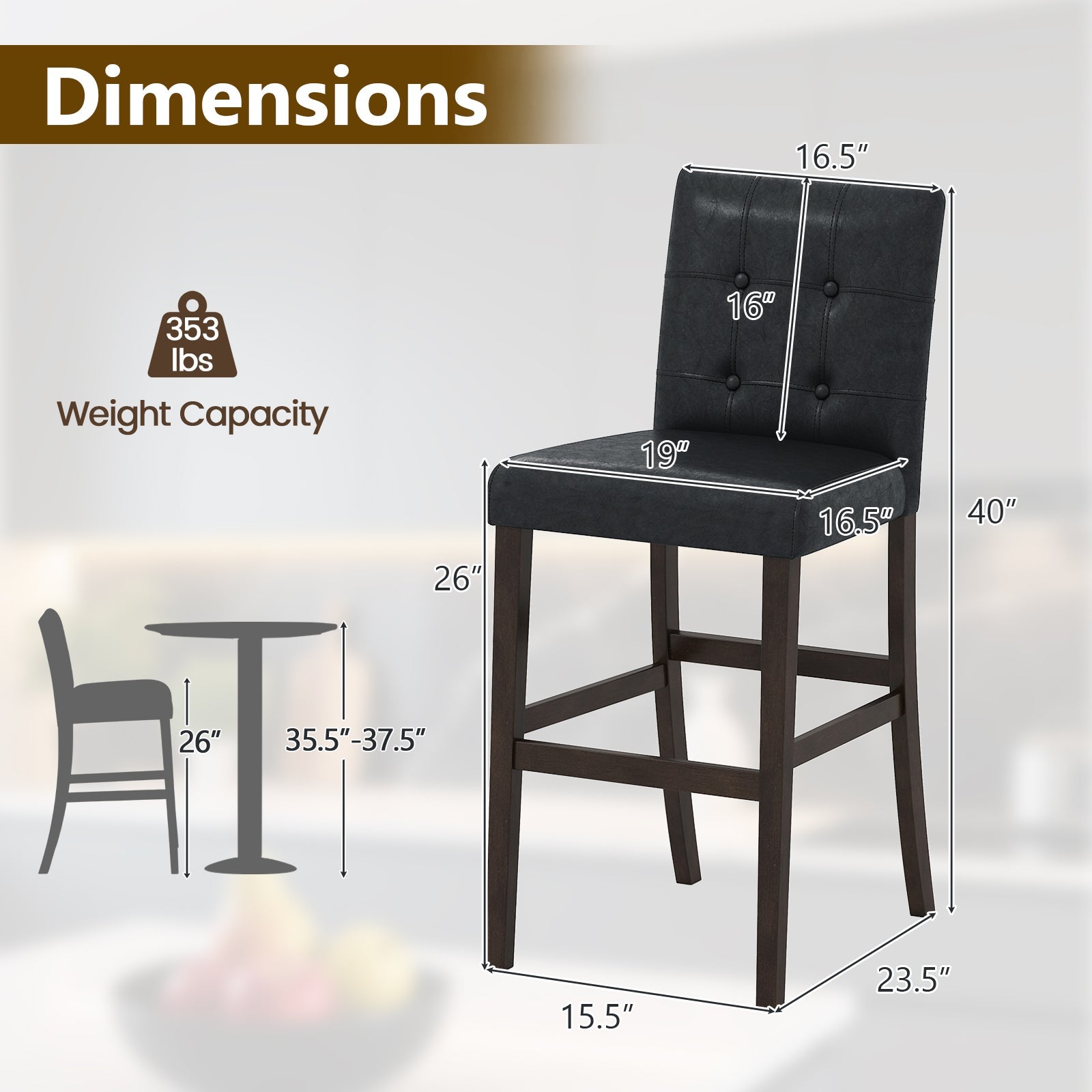 Set of 4 PVC Dining Leather Bar Stools with Solid Wood Legs - Tampa Home & Garden Store