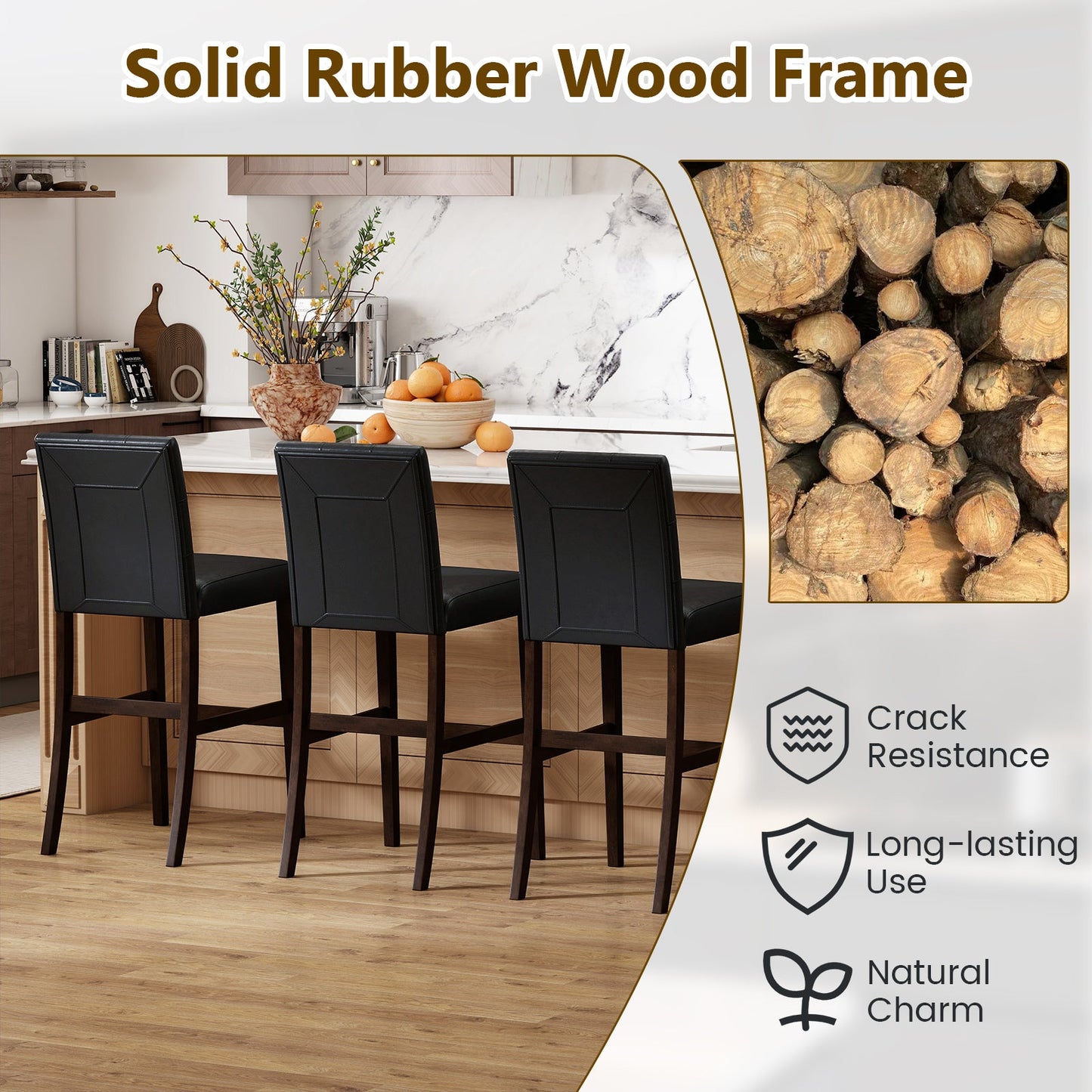 Set of 4 PVC Dining Leather Bar Stools with Solid Wood Legs - Tampa Home & Garden Store