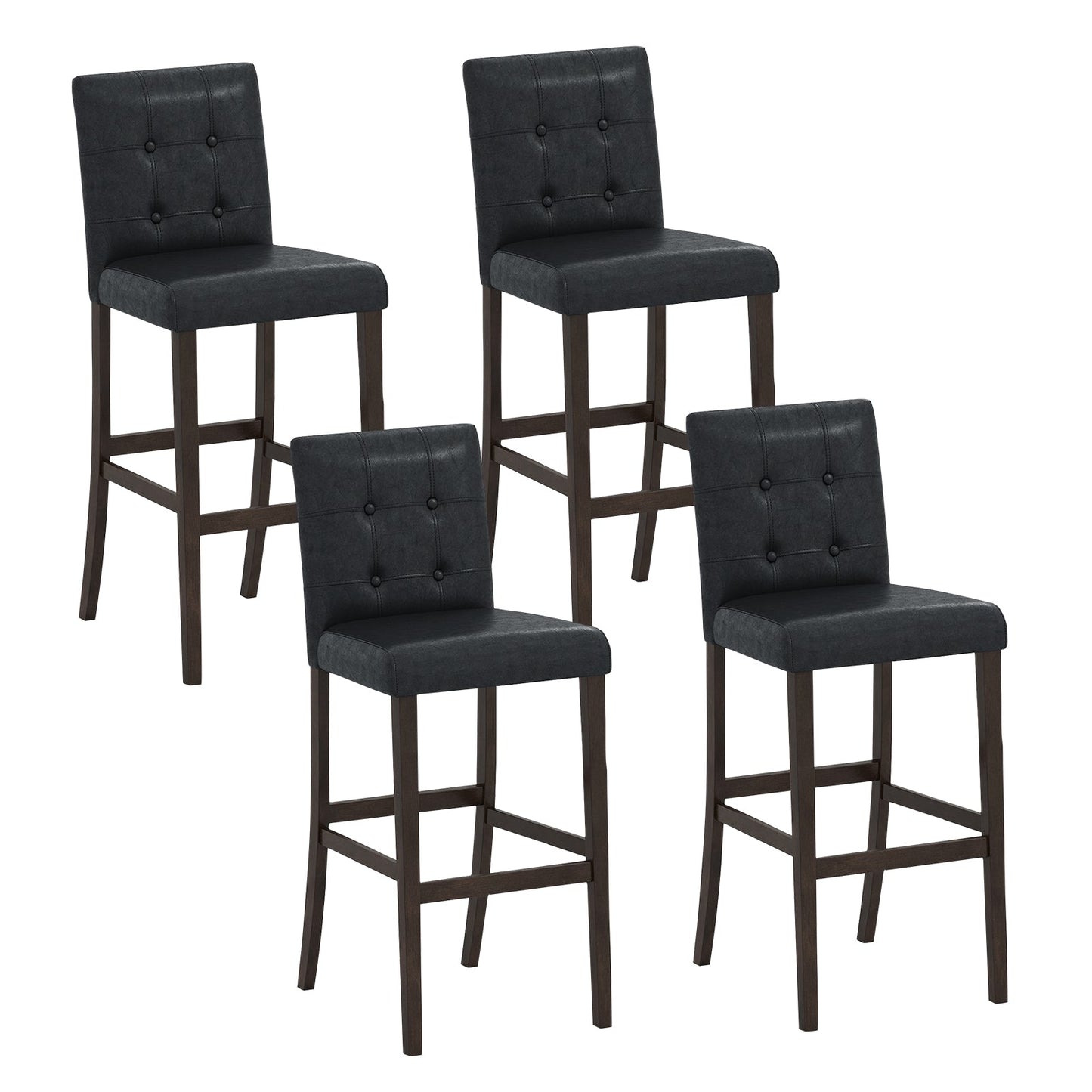 Set of 4 PVC Dining Leather Bar Stools with Solid Wood Legs - Tampa Home & Garden Store