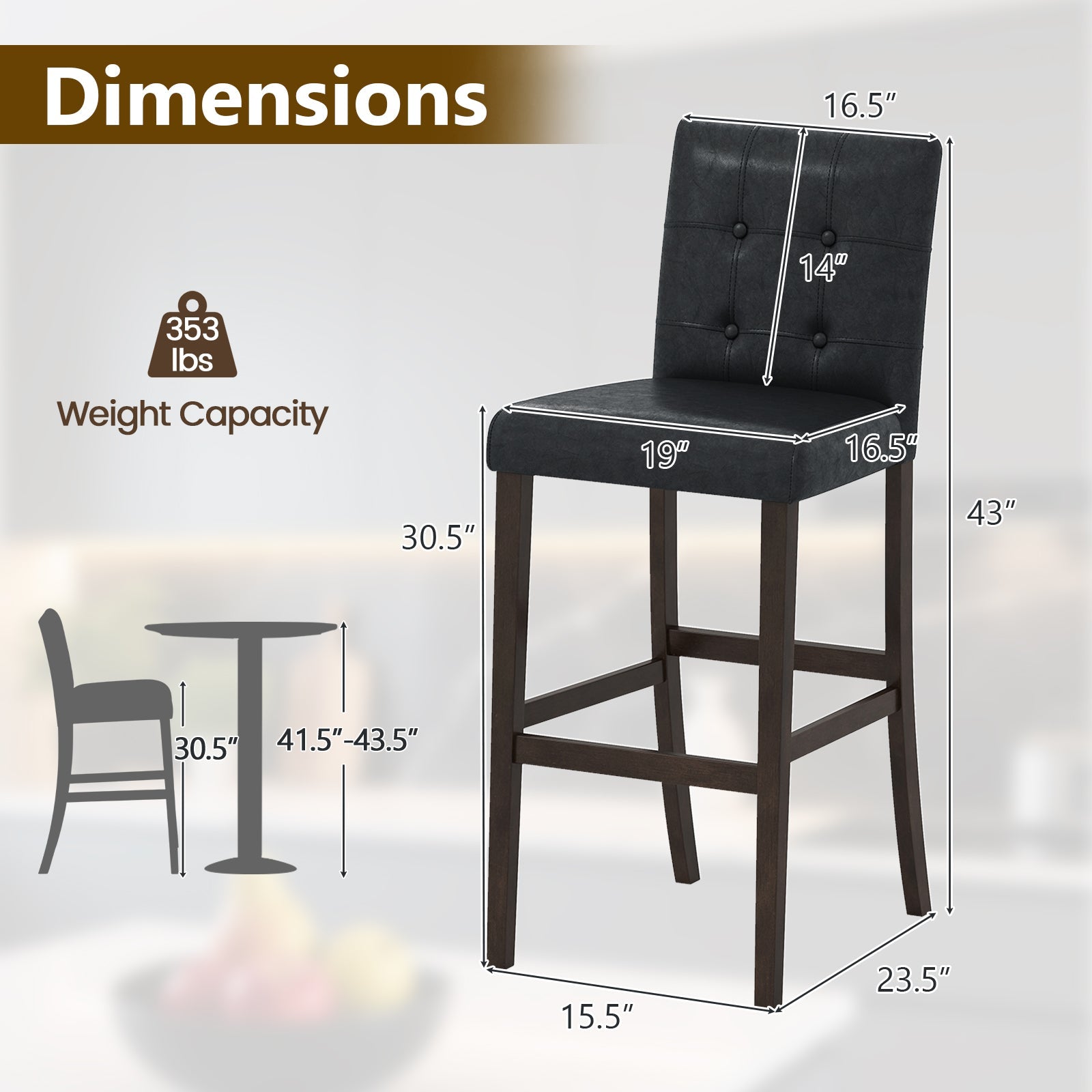 Set of 4 PVC Dining Leather Bar Stools with Solid Wood Legs - Tampa Home & Garden Store