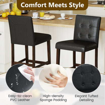 Set of 4 PVC Dining Leather Bar Stools with Solid Wood Legs - Tampa Home & Garden Store