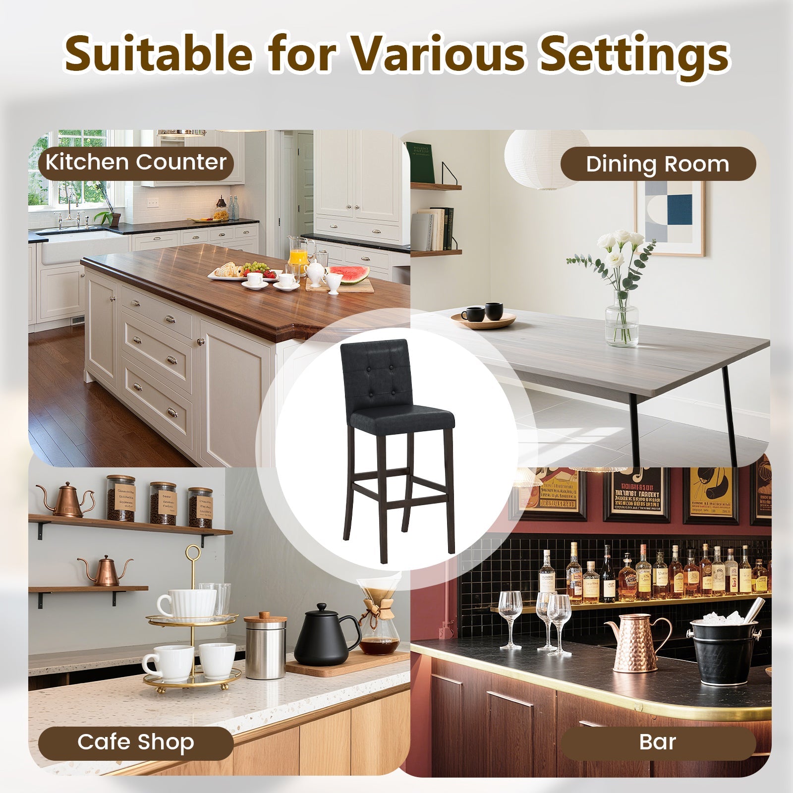 Set of 4 PVC Dining Leather Bar Stools with Solid Wood Legs - Tampa Home & Garden Store