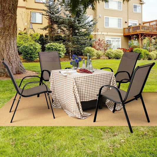4 Pieces Stackable Patio Dining Chairs Set with Armrest-Brown - Tampa Home & Garden Store