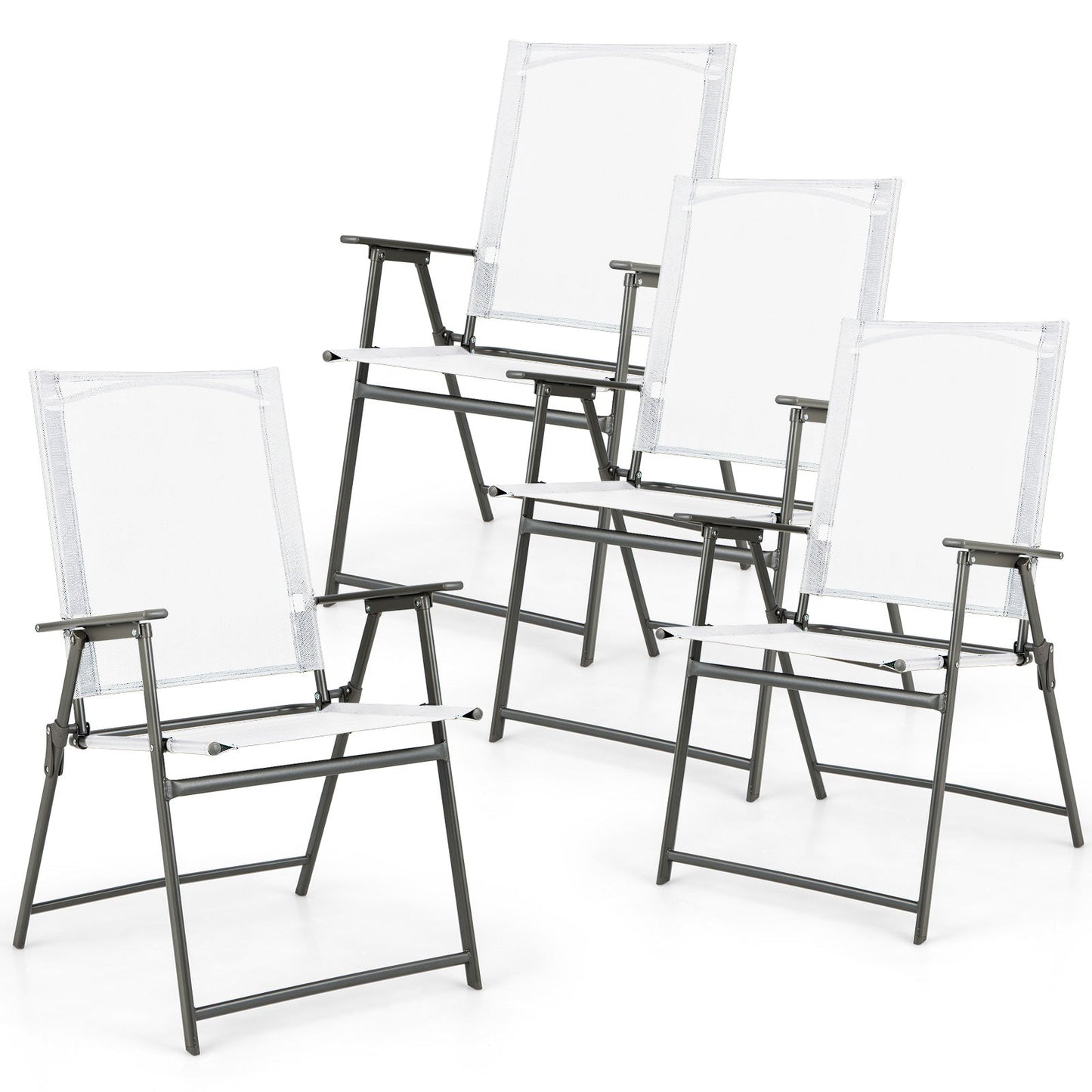 Set of 4 Patio Folding Chair Set with Rustproof Metal Frame-Black