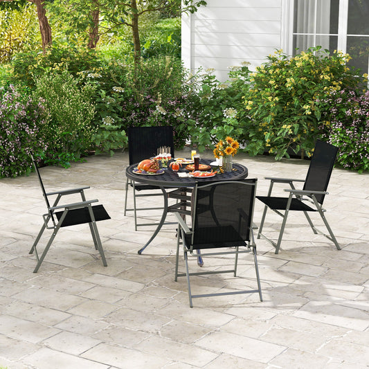 Set of 4 Patio Folding Chair Set with Rustproof Metal Frame-Black - Tampa Home & Garden Store