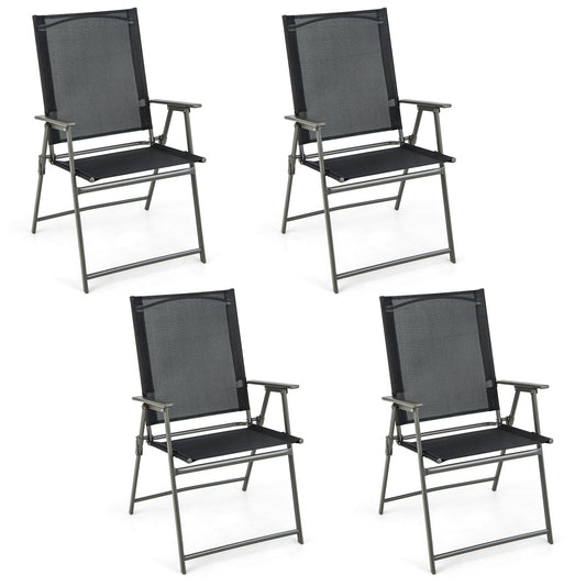 Set of 4 Patio Folding Chair Set with Rustproof Metal Frame-Black - Tampa Home & Garden Store
