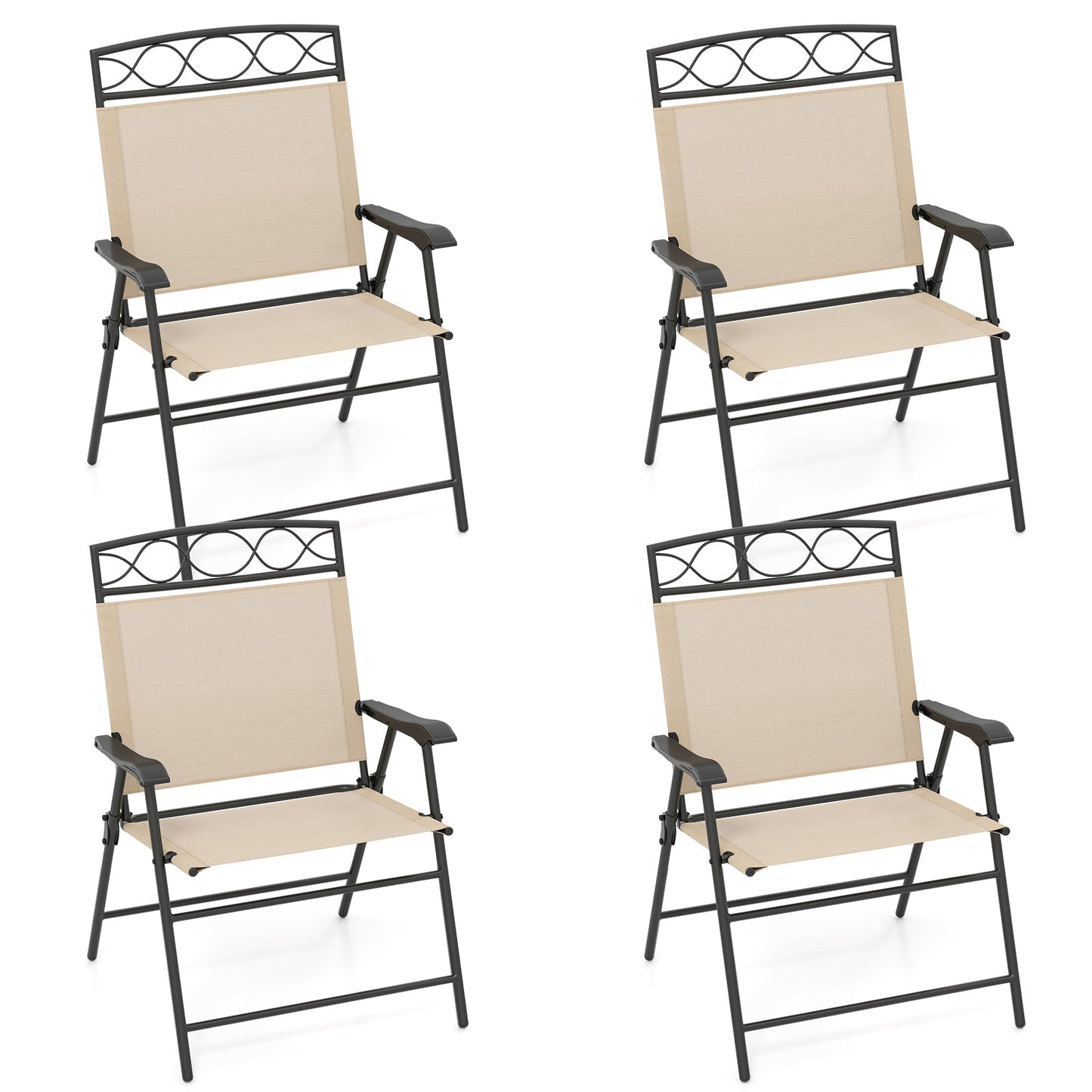 Set of 4 Patio Folding Chairs Set Dining Chairs with Armrests-Brown