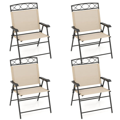Set of 4 Patio Folding Chairs Set Dining Chairs with Armrests-Brown