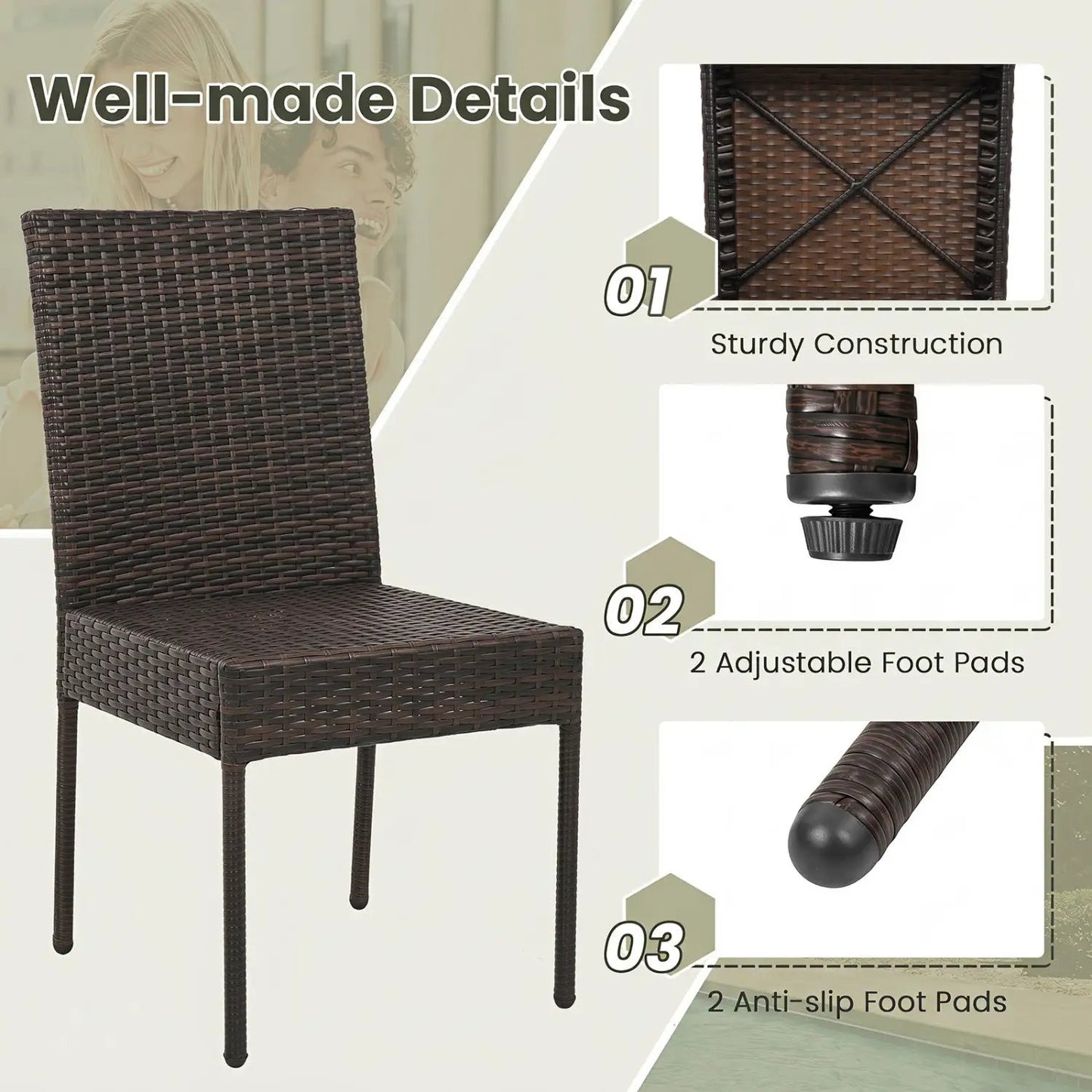 Patio Rattan Dining Chairs Set of 4 with Cushions