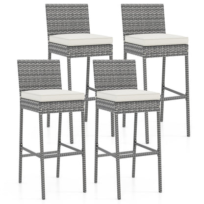 Juego de 2/4 taburetes de bar de mimbre para patio con cojín de asiento suave y cómodo reposapiés - Juego de 2