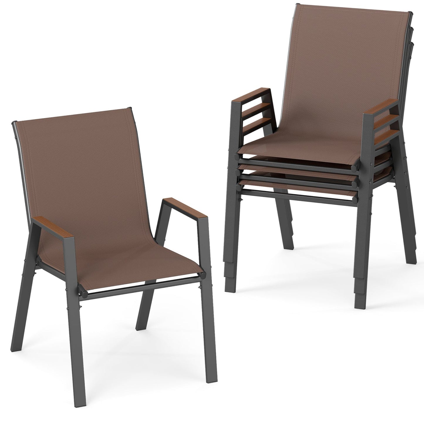 Stackable patio dining chairs set of 4 with high backs in brown mesh and gray frame DirectDeals on Tampa Home & Garden Store