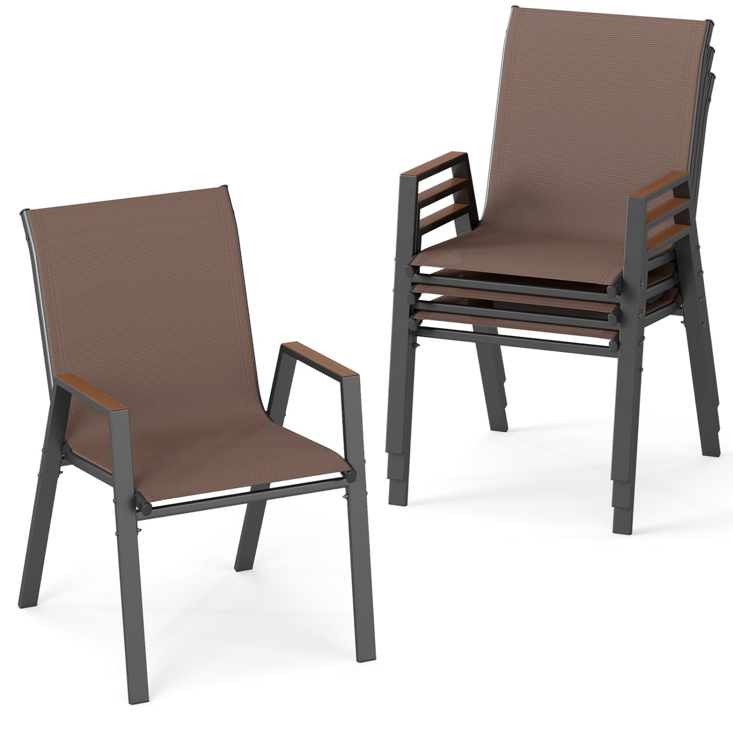 Stackable patio dining chairs set of 4 with high backs in brown mesh and gray frame DirectDeals on Tampa Home & Garden Store
