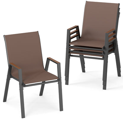 Stackable patio dining chairs set of 4 with high backs in brown mesh and gray frame DirectDeals on Tampa Home & Garden Store
