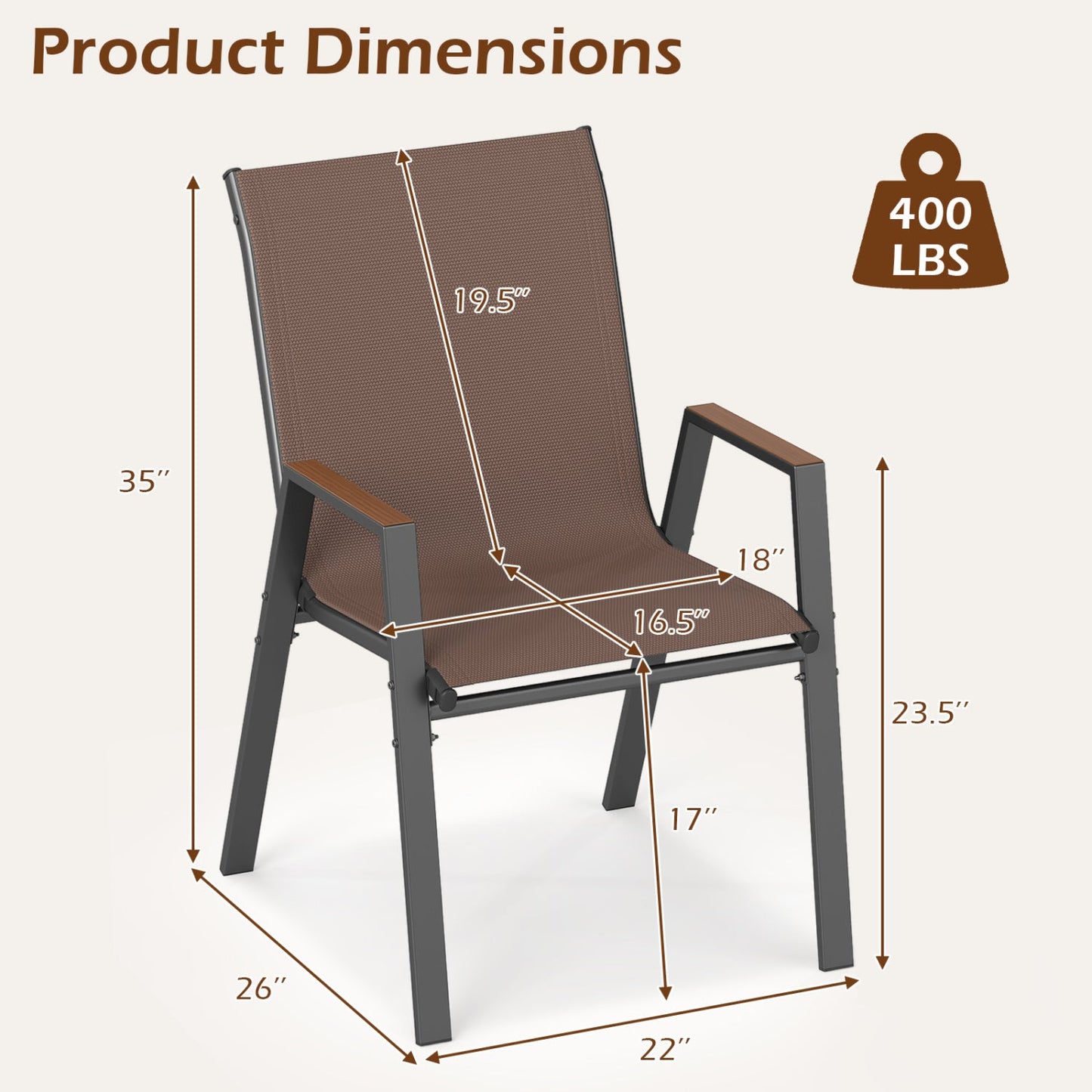 DirectDeals stackable patio dining chairs set of 4 with high backs, brown mesh fabric on Tampa Home & Garden Store