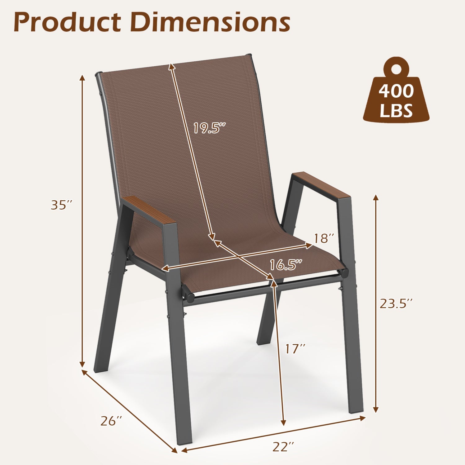DirectDeals stackable patio dining chairs set of 4 with high backs, brown mesh fabric on Tampa Home & Garden Store