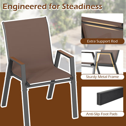 Stackable patio dining chairs set of 4 with high backs in brown mesh, DirectDeals metal frame on Tampa Home & Garden Store