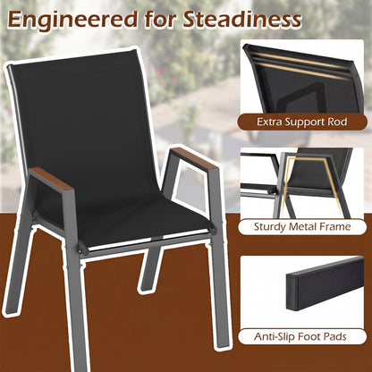 DirectDeals stackable patio dining chairs set of 4, black mesh, high backs, gray metal frame on Tampa Home & Garden Store