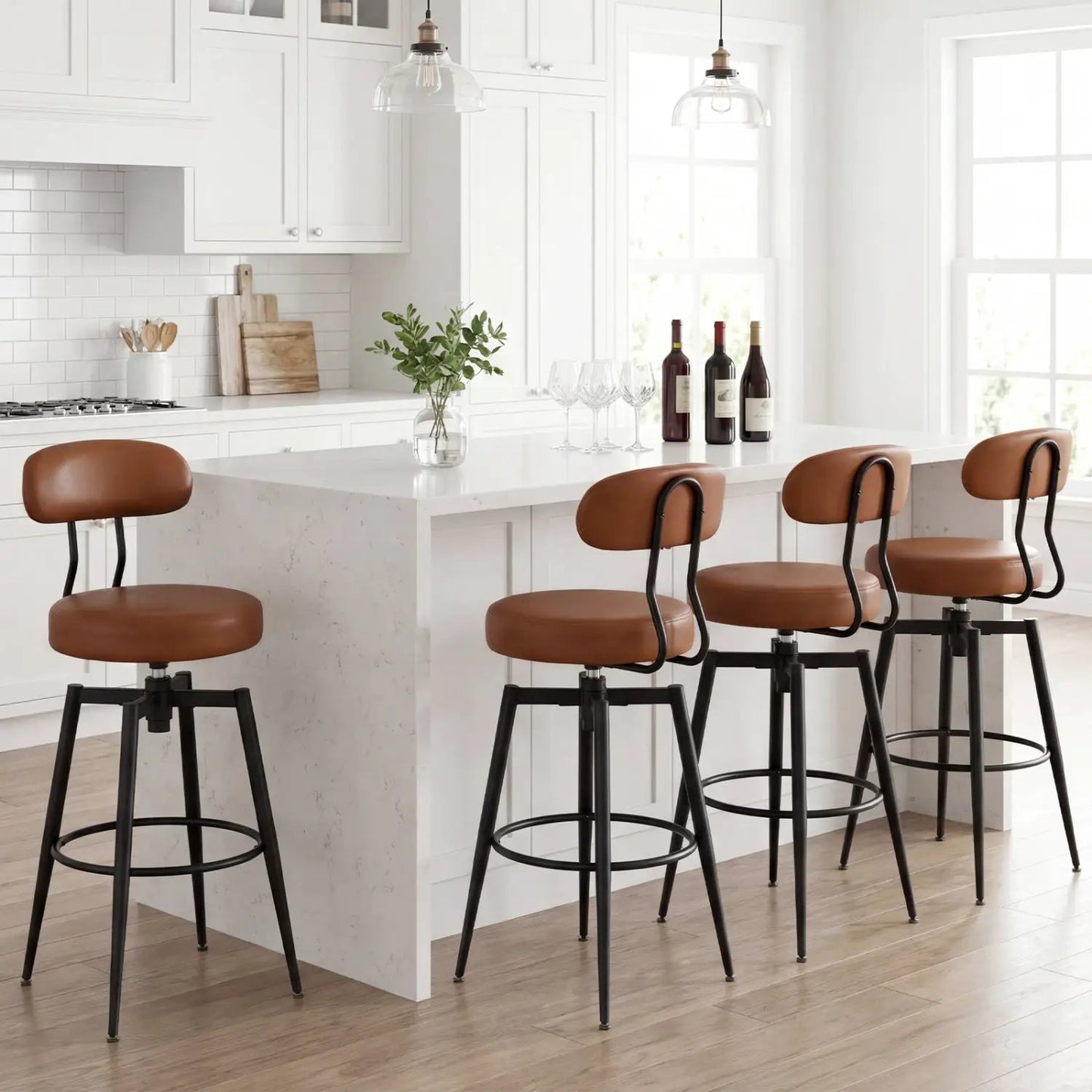 Set of 4 Swivel Barstools Faux Leather Seats