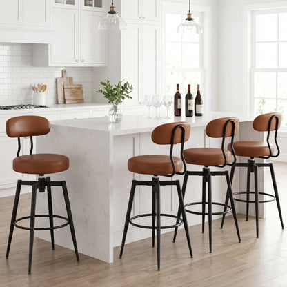 Set of 4 Swivel Barstools Faux Leather Seats