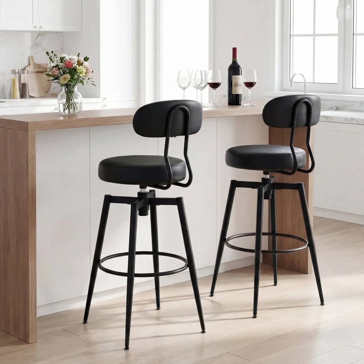 Set of 4 Swivel Barstools Faux Leather Seats