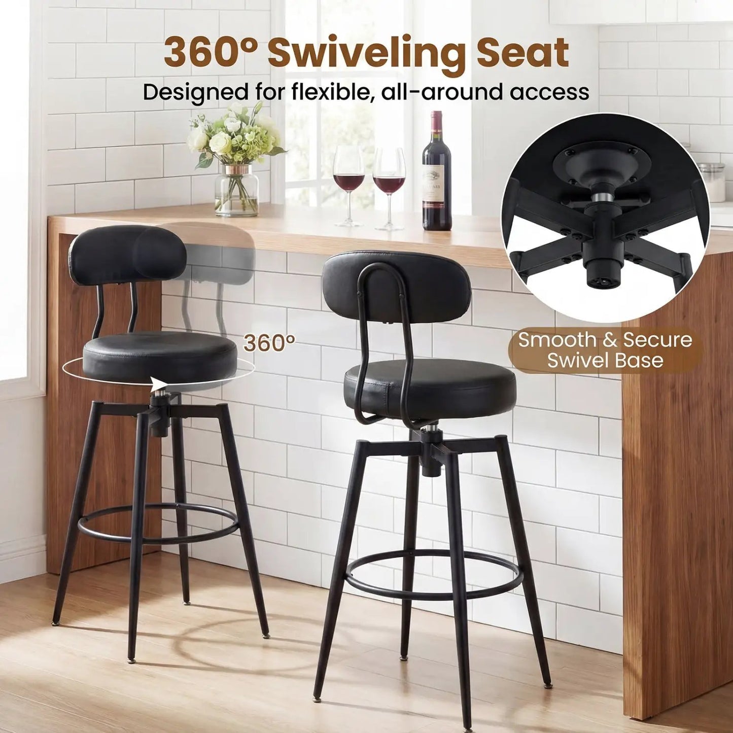 Set of 4 Swivel Barstools Faux Leather Seats
