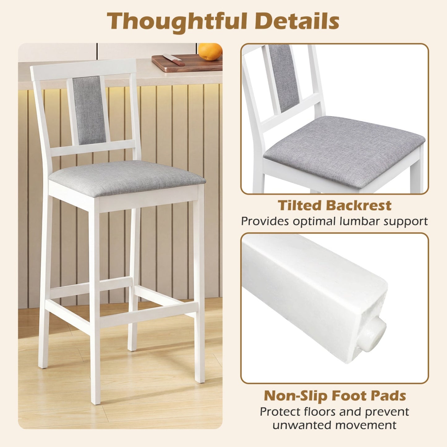 Set of 4 Upholstered Bar Stools 29.5 Inch
