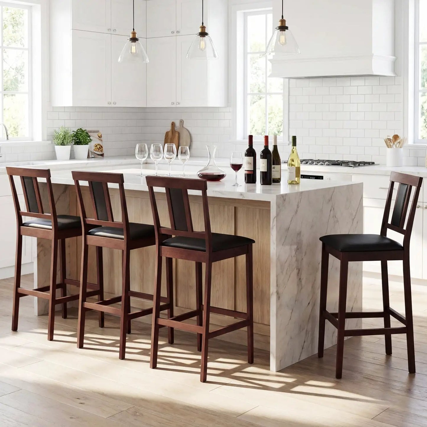 Set of 4 Upholstered Bar Stools 29.5 Inch
