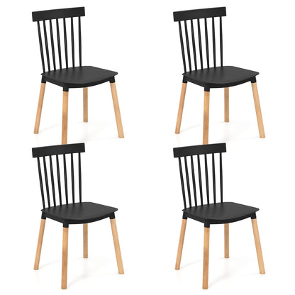 Juego de 4 sillas de comedor Windsor con respaldo de huso y asientos curvos - Negras