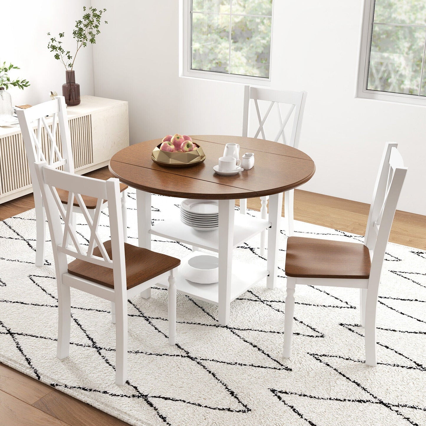 Juego de 4 sillas de cocina de madera estilo rústico con asiento de madera de caucho
