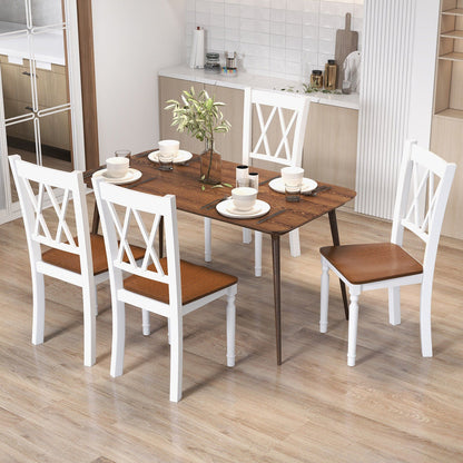 Juego de 4 sillas de cocina de madera estilo rústico con asiento de madera de caucho