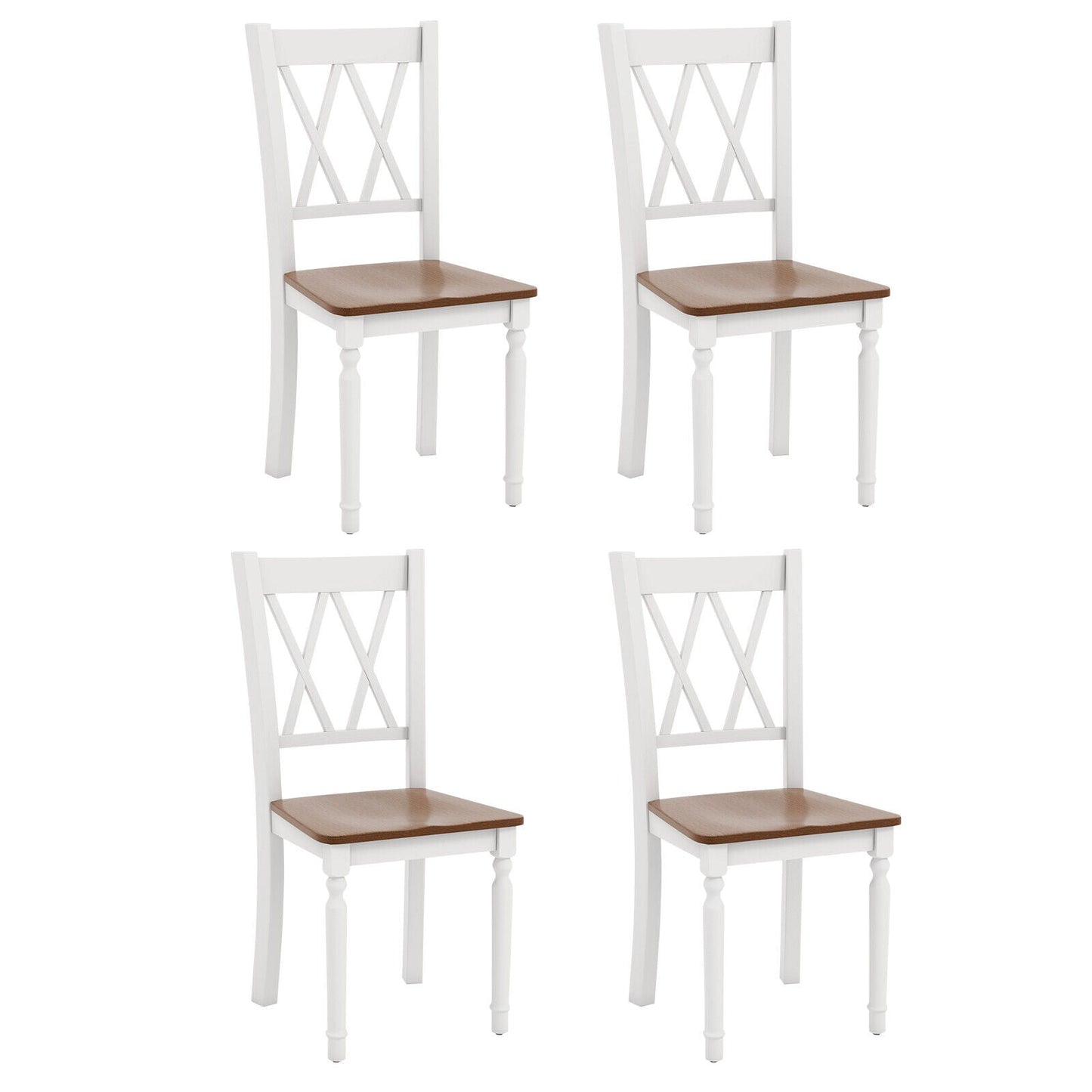 Juego de 4 sillas de cocina de madera estilo rústico con asiento de madera de caucho