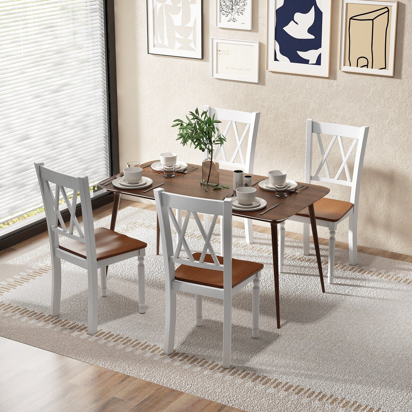 Juego de 4 sillas de cocina de madera estilo rústico con asiento de madera de caucho
